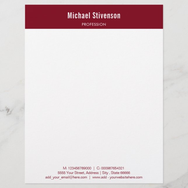 Modern Business Name Profession Address Your Colou Custom Letterhead (Front)