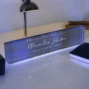 Modern Business Navy Blue Elegant Professional Nameplate