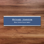 Modern Business Office Name Title Professional Door Sign<br><div class="desc">Custom, personalised, professional, modern, classy, stylish, elegant, business office cabin silver classic blue and white script / typography, wall or door hanging metal sign name plate. To customise, simply type in your full name and designation / title. While you personalise, you'll be able to see a preview throughout. Perfect for...</div>