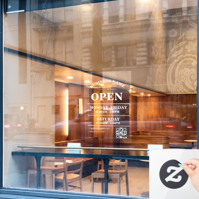 Modern Business opening hours logo and qr code (Cafe Window)