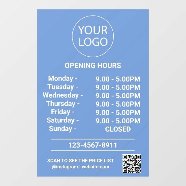 Modern Business Opening Hours Logo Qr Code Blue (Sheet)