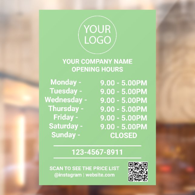 Modern Business Opening Hours Logo Qr Code Green   (Sheet 2)