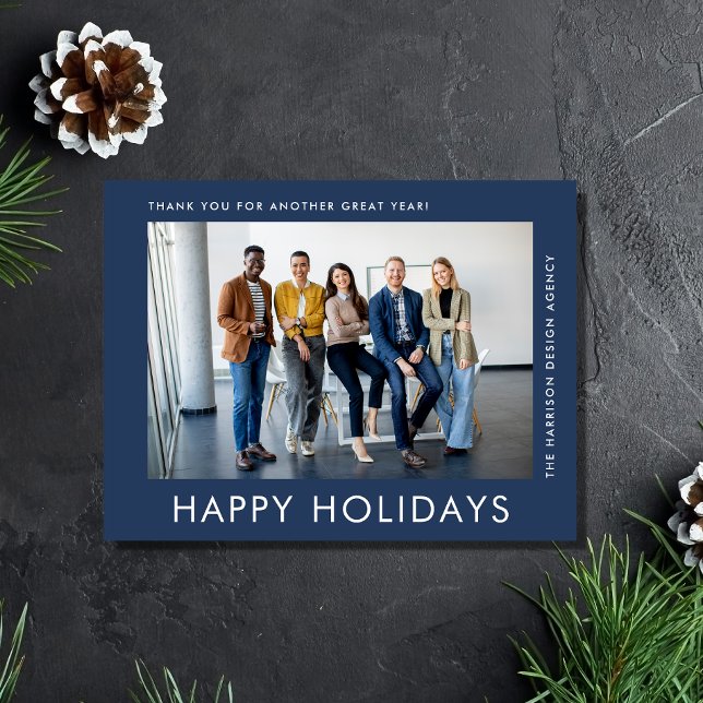 Modern Business Photo Blue Corporate Christmas Holiday Postcard (Creator Uploaded)