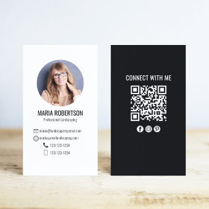Modern Business Photo QR Code Black and White Business Card