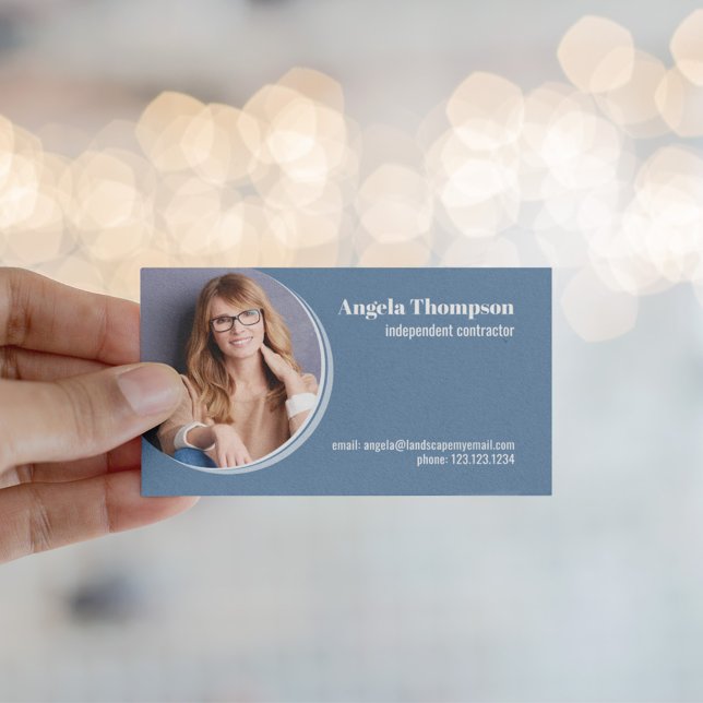 Modern Business Photo QR Code Blue Card (Modern blue business card template. )