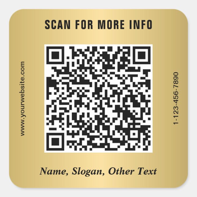 Modern Business QR Code Gold Square Sticker (Front)