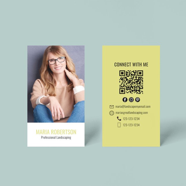 Modern Business QR Code Simple Photo Business Card (With a scannable QR code with social media icons. )