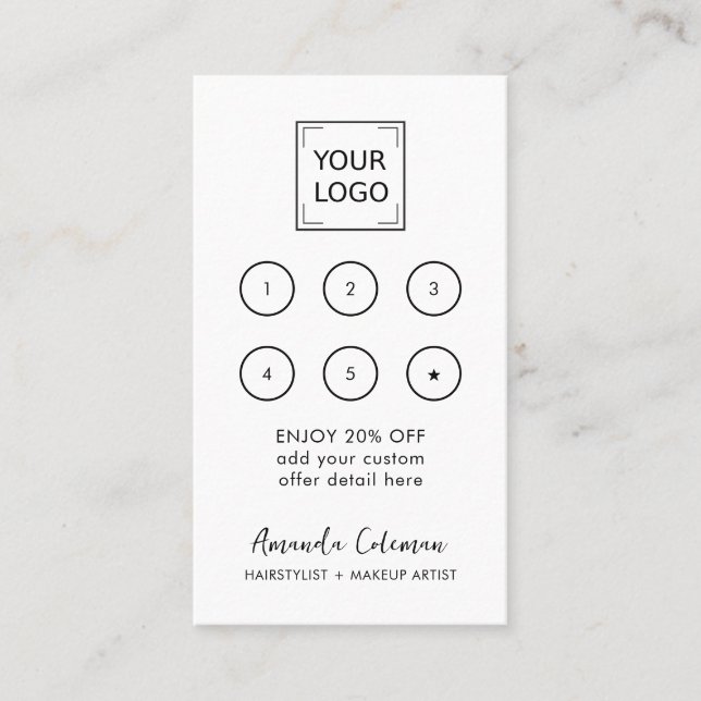 Modern Business Reward 6 Punch Logo white PINK Business Card (Front)