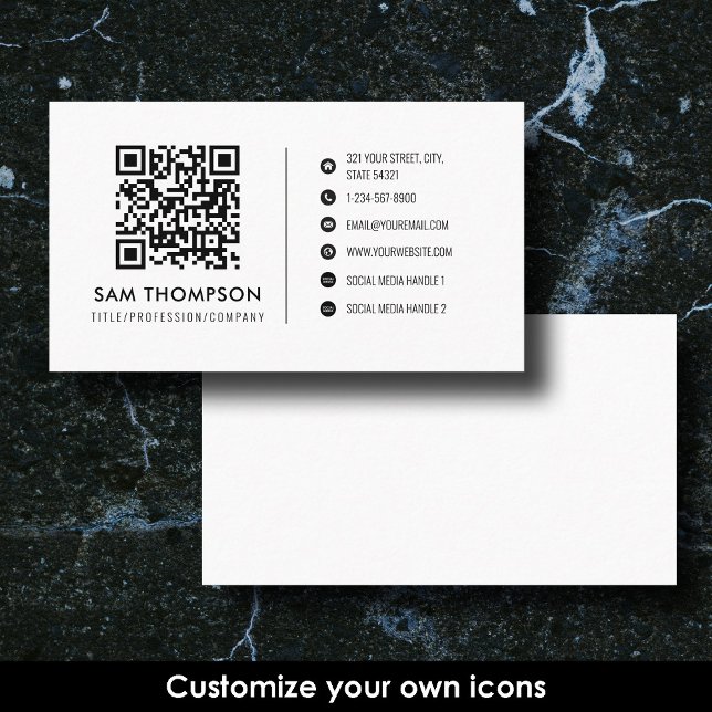 Modern Business Social Media Icons QR Code Simple Business Card (Modern Business Social Media Icons QR Code Simple Business Card)