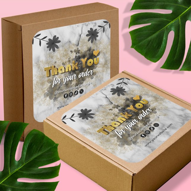 Modern Business Thank You for Your Order Gold Text Square Sticker (Creator Uploaded)