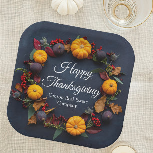 Modern Business Thanksgiving Pumpkin Wreath Party Paper Plate