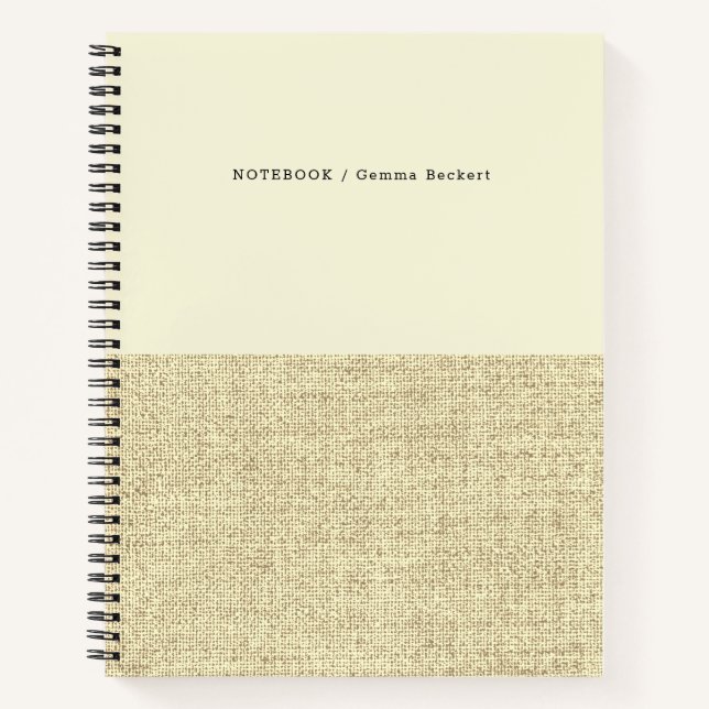Modern Butter Yellow and Linen Pattern Notebook (Front)
