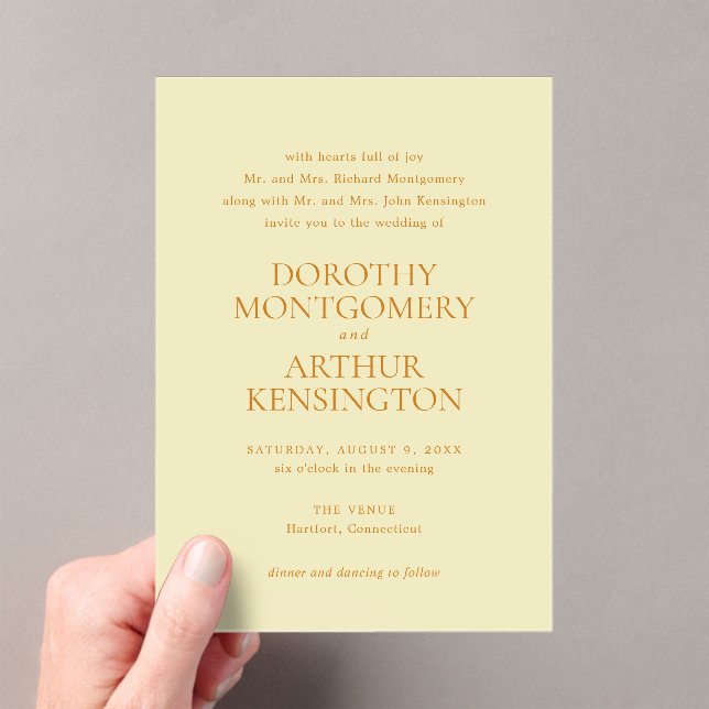 Modern Butter Yellow Elegant Wedding Acrylic Invitations (Insitu (Handheld))
