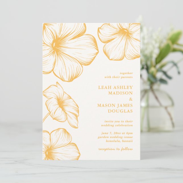 Modern Butter Yellow Floral Elegant Wedding Invitation (Standing Front)