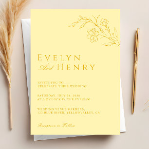 Modern Butter Yellow Floral Wedding Invitation