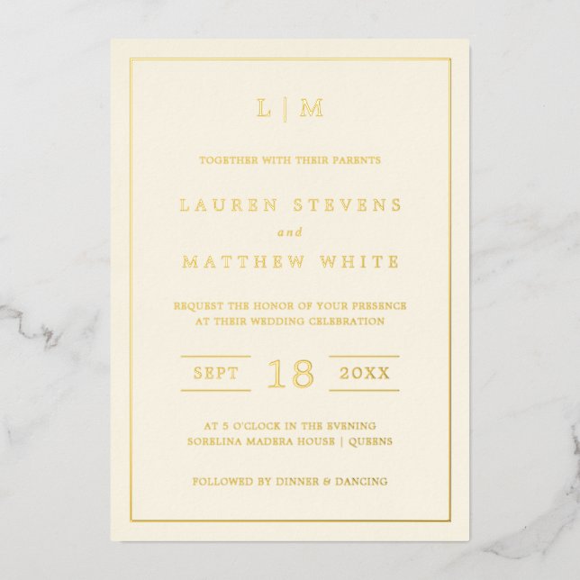Modern Butter Yellow Monogram Elegant Wedding (Front)