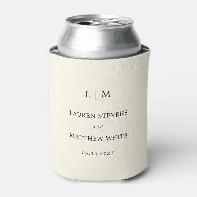 Modern Butter Yellow Monogram Elegant Wedding Can Cooler (Can Front)