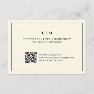 Modern Butter Yellow Monogram QR Code Wedding RSVP Card