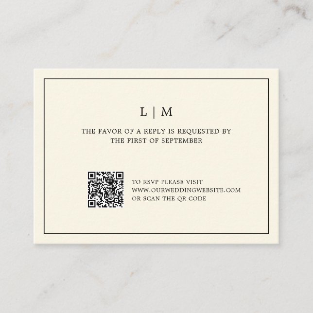 Modern Butter Yellow Monogram QR Code Wedding RSVP Card (Front)