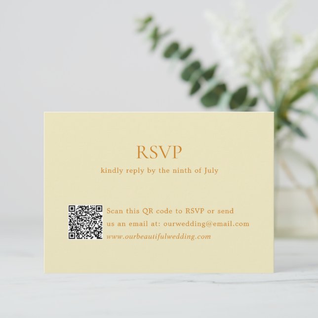 Modern Butter Yellow QR Code Elegant Wedding RSVP Card (Standing Front)