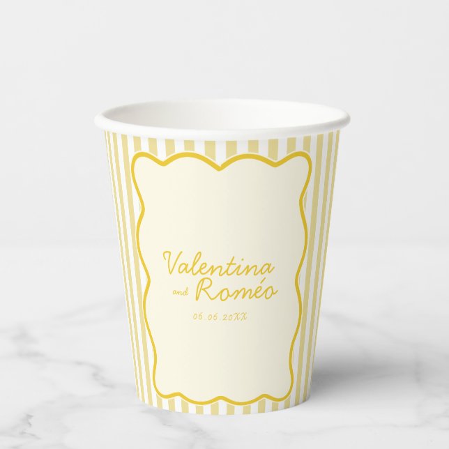 Modern Butter Yellow Wedding Paper Cups (Front)