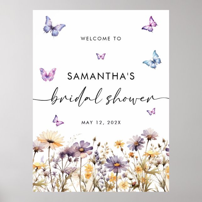 Modern Butterflies Bridal Shower Welcome Sign (Front)