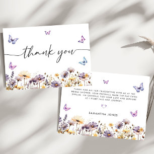 Modern Butterflies  Floral Bridal Shower  Thank You Card