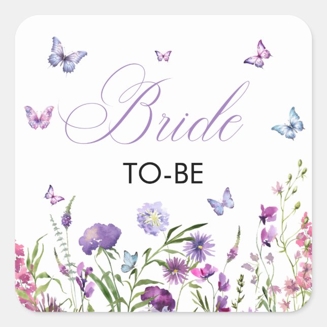 Modern Butterflies  Floral Purple Bride To Br Square Sticker (Front)