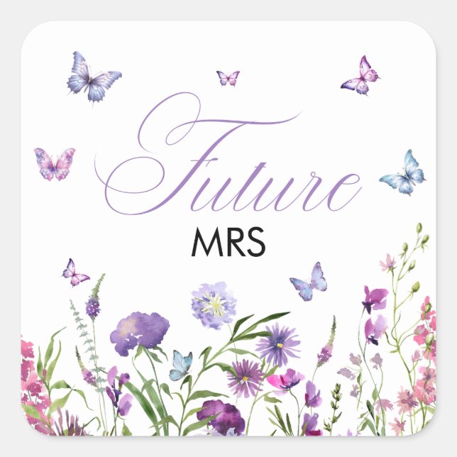 Modern Butterflies  Floral Purple Future Mrs Square Sticker (Front)
