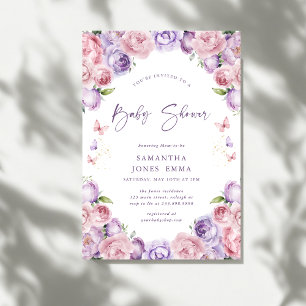 Modern Butterflies Pink Purple Baby Shower Invitation