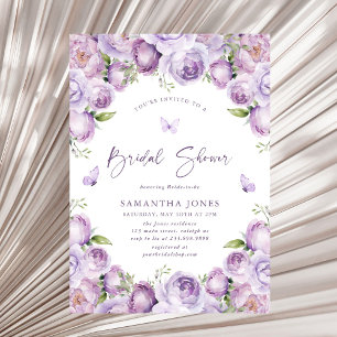 Modern Butterflies Purple Bridal Shower Invitation