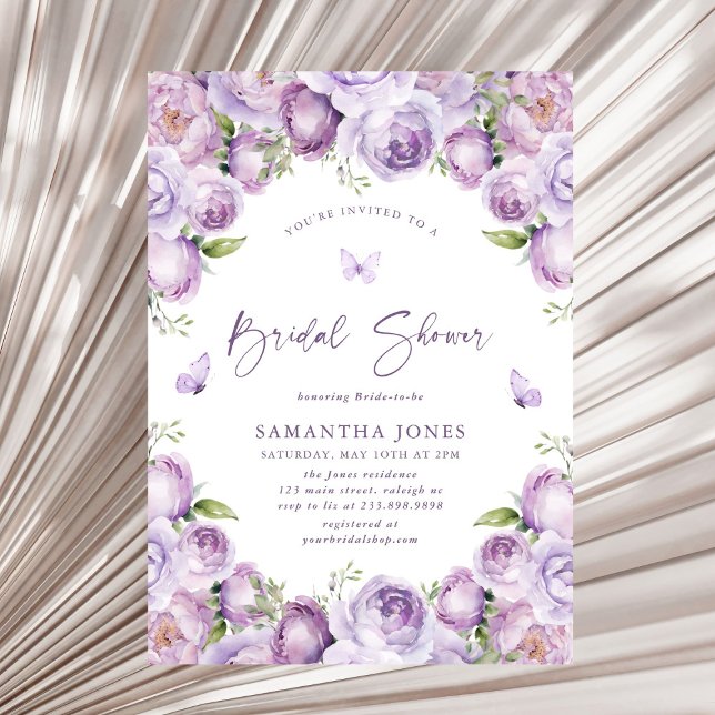 Modern Butterflies Purple Bridal Shower Invitation (Creator Uploaded)