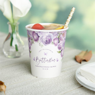 Modern Butterflies Purple Floral Bridal Shower Paper Cups
