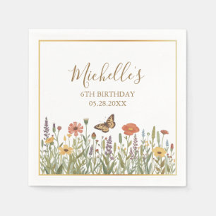 Modern Butterfly and Wildflower Birthday Party Napkin