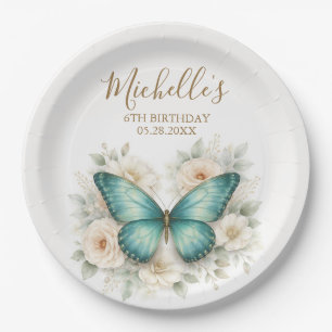 Modern Butterfly and Wildflower Birthday Party Paper Plate