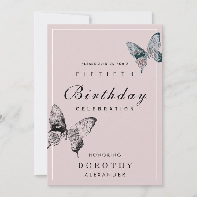 Modern Butterfly ANY Milestone Adult Birthday Invitation (Front)