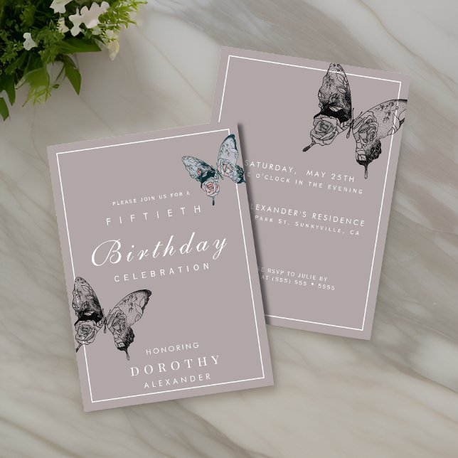 Modern Butterfly ANY Milestone Adult Birthday Invitation (Creator Uploaded)