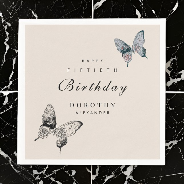 Modern Butterfly ANY Milestone Adult Birthday Napkin (Creator Uploaded)