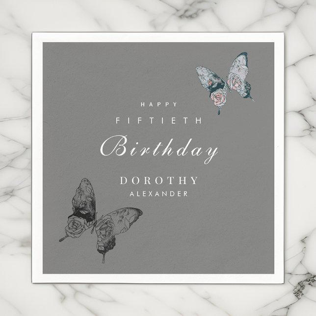 Modern Butterfly ANY Milestone Adult Birthday Napkin (Creator Uploaded)