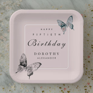 Modern Butterfly ANY Milestone Adult Birthday Paper Plate