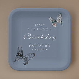 Modern Butterfly ANY Milestone Adult Birthday Paper Plate