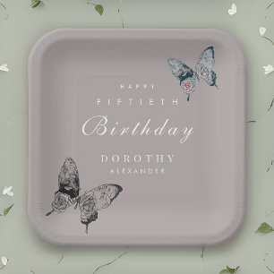 Modern Butterfly ANY Milestone Adult Birthday Paper Plate