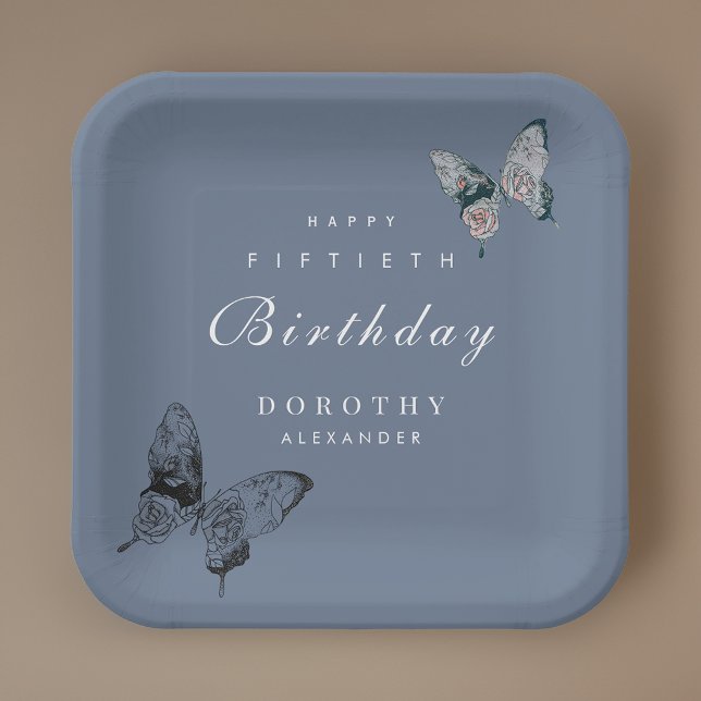 Modern Butterfly ANY Milestone Adult Birthday Paper Plate (Creator Uploaded)