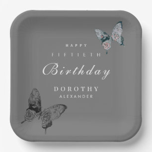 Modern Butterfly ANY Milestone Adult Birthday Paper Plate