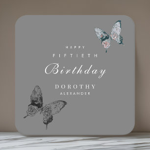 Modern Butterfly ANY Milestone Adult Birthday Square Paper Coaster
