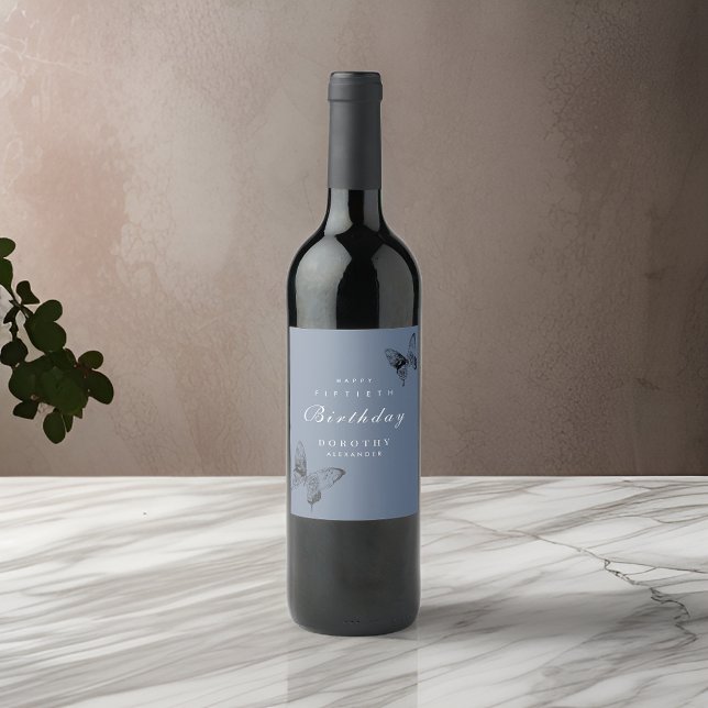 Modern Butterfly ANY Milestone Adult Birthday Wine Label (Creator Uploaded)