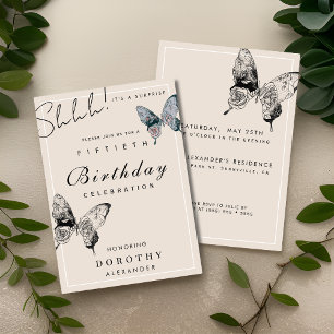 Modern Butterfly ANY Milestone Surprise Birthday Invitation