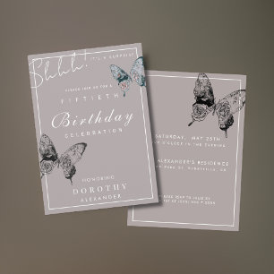 Modern Butterfly ANY Milestone Surprise Birthday Invitation