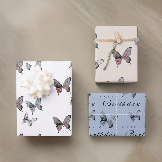 Modern Butterfly Birthday Wrapping Paper Sheet (Creator Uploaded)