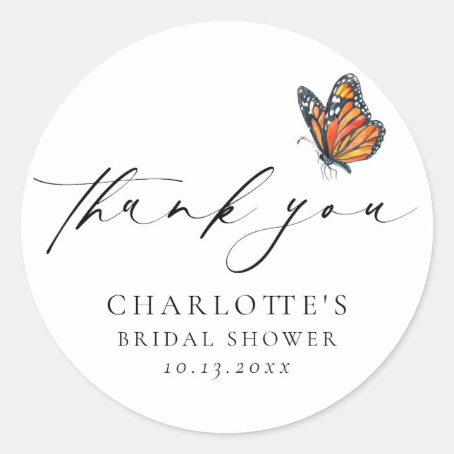 Modern Butterfly Bridal Shower Classic Round Sticker (Front)